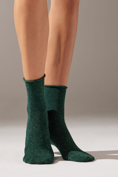 Calzedonia Calze Corte con Cashmere e Glitter Donna Verde TU