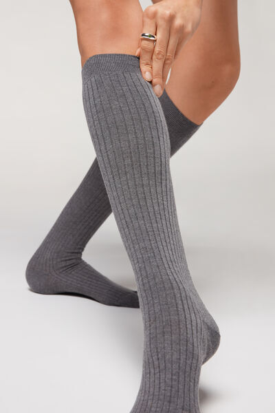 Calzedonia Calze Lunghe con Cashmere a Coste Donna Grigio 36-38