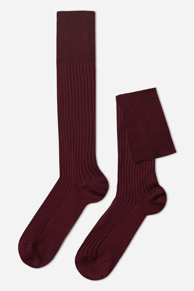 Calzedonia Calze Lunghe a Coste in Filo di Scozia da Uomo Uomo Bordeaux 42-43