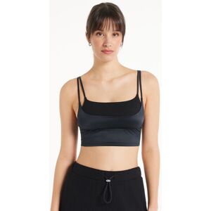 Tezenis Top Cortissimo a Costine e Microfibra Lucida Donna Nero Tamaño M