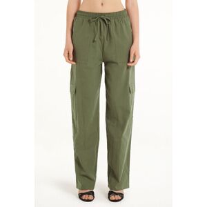 Tezenis Pantaloni Lunghi in 100% Cotone Super Leggero con Tasche Cargo Donna Verde Tamaño L