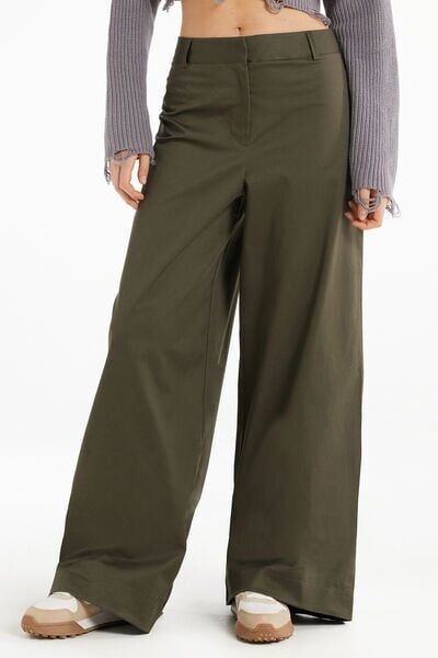 Tezenis Pantaloni Lunghi Ampi in Tela di Cotone Donna Verde Tamaño XS