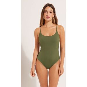 Tezenis Costume Intero Imbottito Microfibra Riciclata Costine Donna Verde Tamaño S