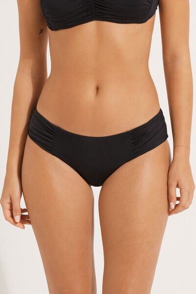 Tezenis Bikini Slip Alto Arriccio Laterale Tinta Unita Donna Nero Tamaño S