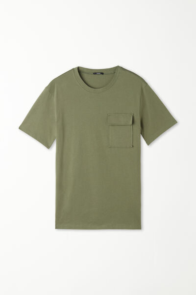 Tezenis T-Shirt Girocollo in Cotone con Taschino Uomo Verde Tamaño L