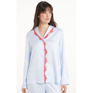 Tezenis Camicia Manica Lunga in Raso Pastel Baby Satin Donna Blu Tamaño M