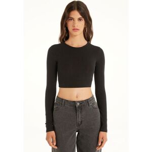 Tezenis Maglia Corta a Manica Lunga Girocollo a Costine Donna Nero Tamaño L