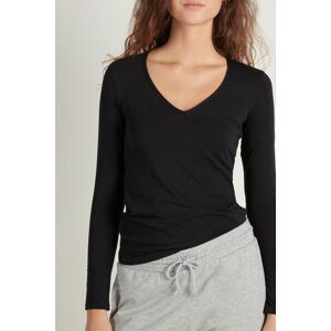 Tezenis Maglia Manica Lunga Scollo a V in Cotone Elasticizzato Donna Nero Tamaño L