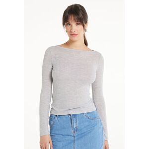 Tezenis Maglia Manica Lunga Scollo Barchetta Viscosa Ultraleggera a Costine Donna Grigio Tamaño L