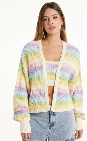 Tezenis Cardigan Corto Maniche Lunghe Righe Cotone Calato Donna Multicolore Tamaño L