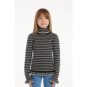 Tezenis Maglia Manica Lunga Collo Alto Costine Ruches Bimba Bambina Nero Tamaño 8-9