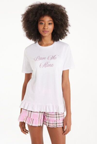 Tezenis Pigiama Corto Cotone Mezza Manica Stampa "Leave Me Alone" Donna Rosa Tamaño M