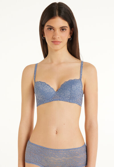 Tezenis Reggiseno Balconcino Leggermente Imbottito in Pizzo Riciclato Wien Donna Azzurro Tamaño 3B