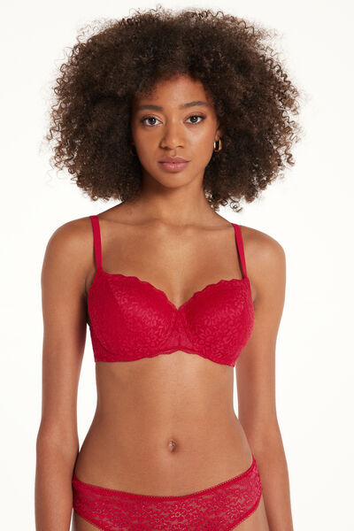 Tezenis Reggiseno Balconcino in Pizzo Riciclato Prague Full Cover Donna Rosso Tamaño 3C