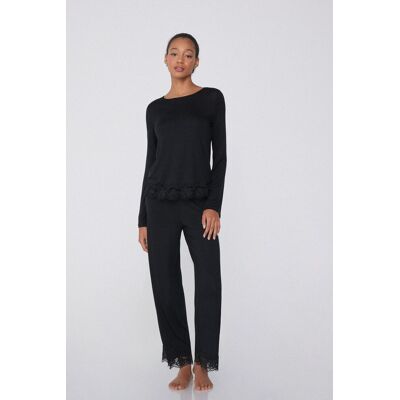 Tezenis Pigiama Lungo Viscosa con Pizzo Donna Nero Tamaño XL Tezenis Pigiama Lungo Viscosa con Pizzo Donna Nero Tamaño XL