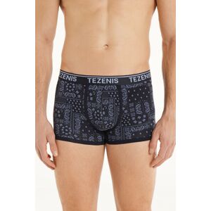 Tezenis Boxer in Cotone Stampato Bordi a Contrasto con Logo Uomo Blu Tamaño S