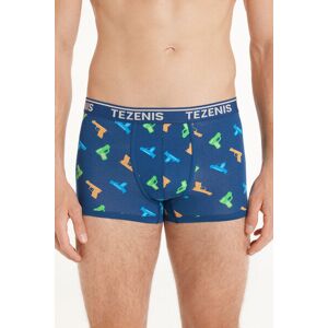 Tezenis Boxer in Cotone Stampato Bordi a Contrasto con Logo Uomo Blu Tamaño XXL