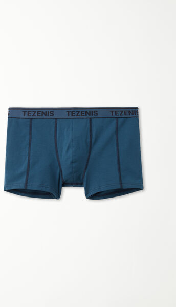 Tezenis Boxer in Cotone Cuciture a Contrasto con Logo Uomo Blu Tamaño S