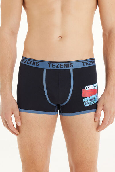 Tezenis Boxer in Cotone Stampato Bordi a Contrasto con Logo Uomo Blu Tamaño XXL