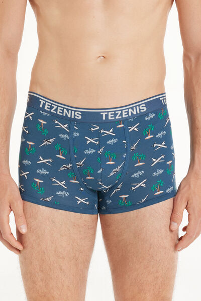 Tezenis Boxer in Cotone Stampato Bordi a Contrasto con Logo Uomo Blu Tamaño L