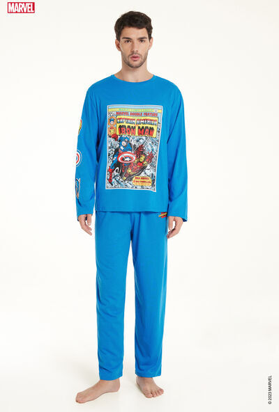 Tezenis Pigiama Lungo Uomo Cotone Stampa Marvel Allover Uomo Blu Tamaño L