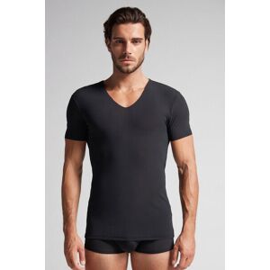 Intimissimi T-shirt in Microrete Taglio Vivo con Scollo a V Uomo Nero Taglia M