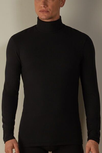 Intimissimi Maglia a Manica Lunga in Modal Cashmere Collo Alto Uomo Nero Taglia L