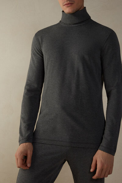 Intimissimi Maglia a Manica Lunga in Modal Cashmere Collo Alto Uomo Grigio Scuro Taglia L