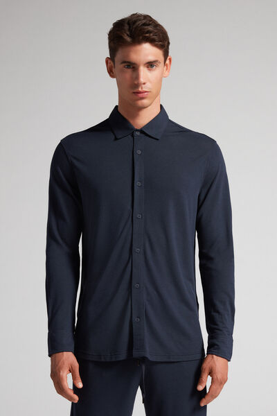 Intimissimi Camicia Piquet in Soft Silk Uomo Blu Taglia S