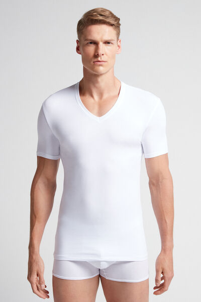 Intimissimi T-shirt Scollo a V in Cotone Superior Elasticizzato Uomo Bianco Taglia S