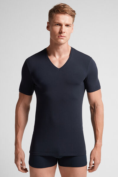 Intimissimi T-shirt Scollo a V in Cotone Superior Elasticizzato Uomo Blu Taglia XL