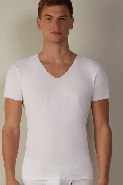 Intimissimi T-shirt in Microrete Taglio Vivo con Scollo a V Uomo Bianco Taglia M