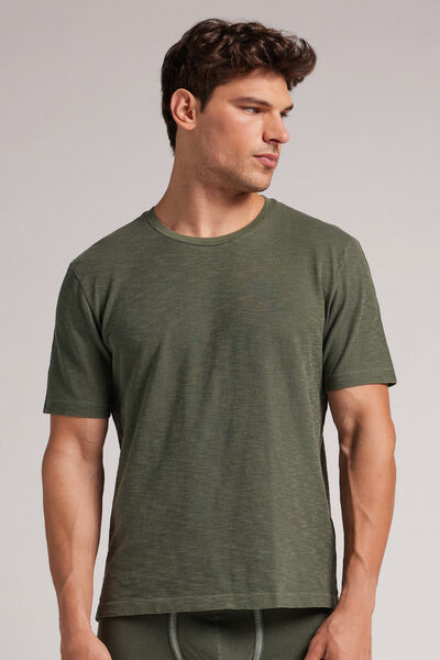 Intimissimi T-shirt Washed Collection in Jersey di Cotone Fiammato Uomo Verde Taglia M