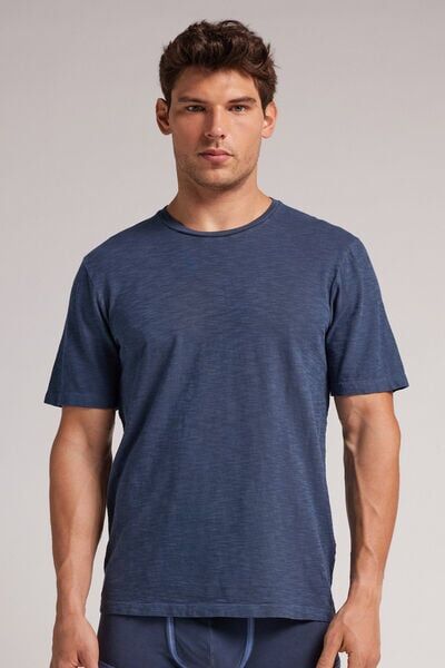 Intimissimi T-shirt Washed Collection in Jersey di Cotone Fiammato Uomo Blu Taglia XL