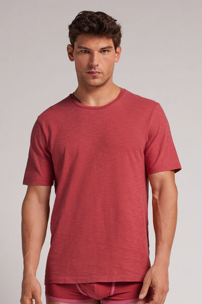 Intimissimi T-shirt Washed Collection in Jersey di Cotone Fiammato Uomo Rosso Taglia M