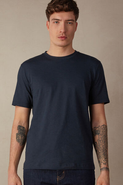 Intimissimi T-shirt in Cotone Fiammato Uomo Blu Taglia M