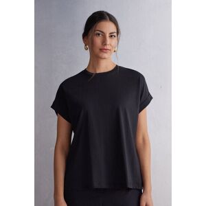 Intimissimi Maglia Manica Corta con Risvolto in Cotone Ultrafresh Donna Nero Taglia S