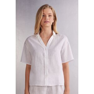 Intimissimi Camicia Manica Corta in Tela di Lino Donna Bianco Taglia M