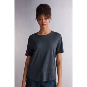 Intimissimi Maglia Manica Corta in Lino Donna Blu Taglia M