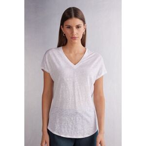 Intimissimi Maglia Manica Corta con Scollo a V in Lino Donna Bianco Taglia S