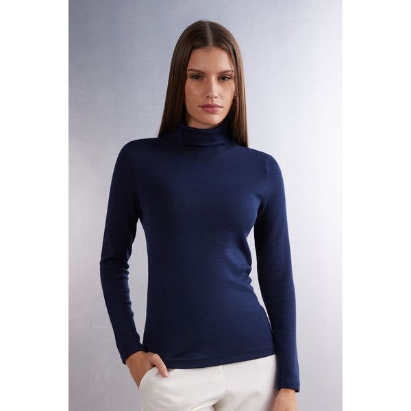 intimissimi maglia collo alto wool & cotton a manica lunga donna blu taglia s