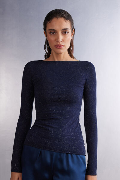 Intimissimi Maglia Girocollo in Modal Light con Cashmere Lamè Donna Blu Taglia L