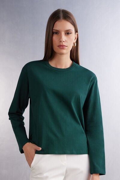 Intimissimi Maglia Manica Lunga Boxy Fit in Cotone Donna Verde Taglia L