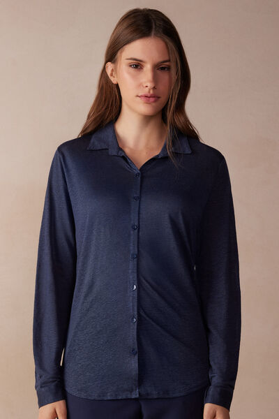 Intimissimi Camicia Manica Lunga in Lino Donna Blu Taglia S