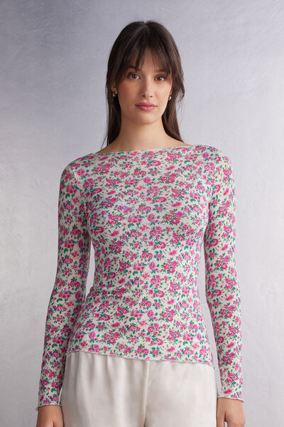 Intimissimi Maglia Scollo a Barchetta in Modal Ultralight con Cashmere Life is a Flower Donna Floreale Taglia L