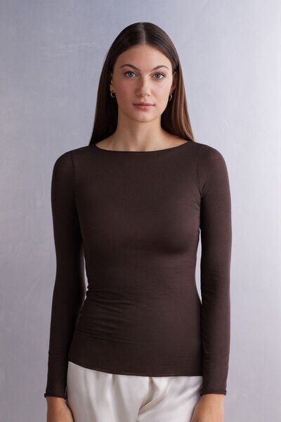 Intimissimi Maglia in Modal Ultralight con Cashmere con scollo a Barchetta Donna Marrone Taglia M