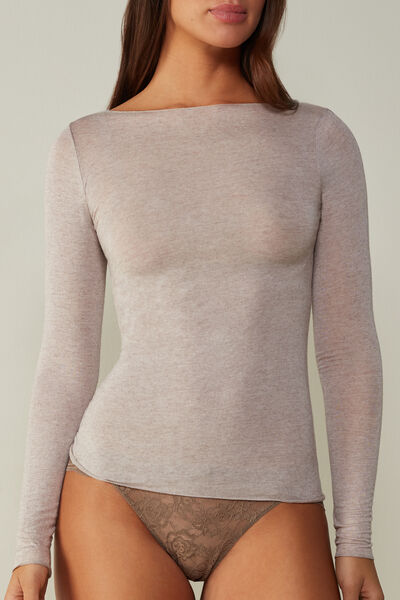 Intimissimi Maglia in Modal Ultralight con Cashmere con scollo a Barchetta Donna Naturale Taglia XL