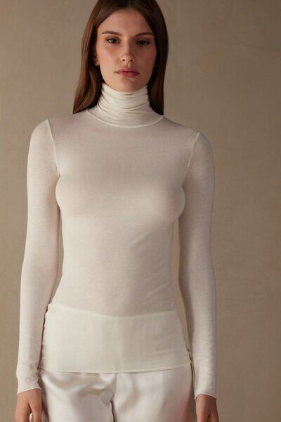 Intimissimi Maglia in Modal Ultralight con Cashmere Collo Alto Donna Avorio Taglia M