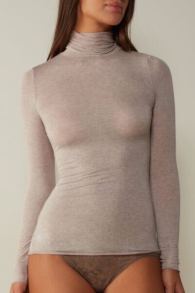 Intimissimi Maglia in Modal Ultralight con Cashmere Collo Alto Donna Naturale Taglia S