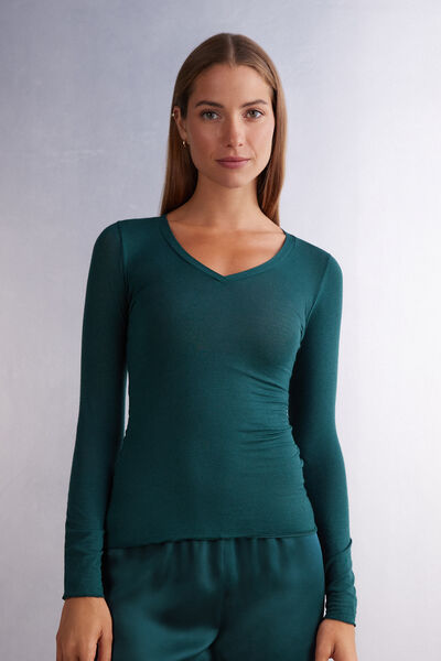 Intimissimi Maglia Scollo a V in Modal Ultralight con Cashmere Donna Verde Taglia L